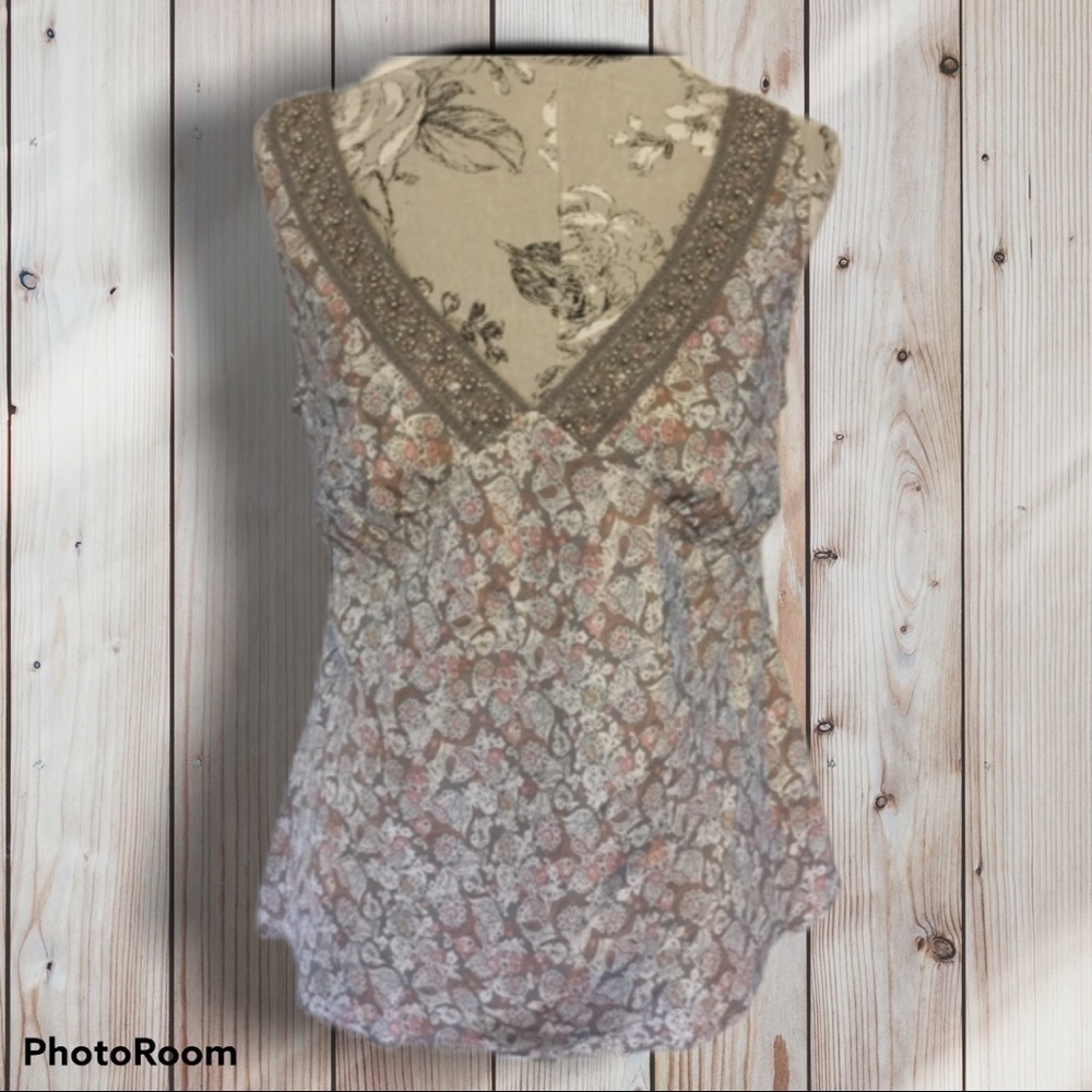 *🆕 Sigrid Olsen Gray Embellished Silk Top L